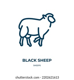 Schwarzes Schafsymbol. Lineare Vektorgrafik aus der Sheeps-Kollektion. Umriss schwarzer Schafe Symbol Vektorgrafik. Dünnliniensymbol für Web- und mobile Apps, Logo, Printmedien.