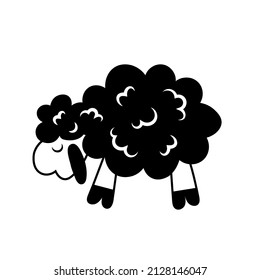 Icono de seep negro, símbolo de cordero blanco y negro, ilustración de oveja plana
