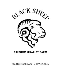 Black Sheep logo design. Sheep Head Logo Illustration Vector