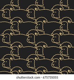 Black Sheep pattern. ewe ornament. Flock of sheeps. Farm animal background. Texture for baby cloth
