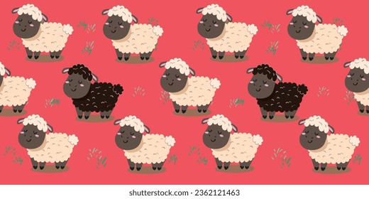 black sheep princess cartoon inspired  seamless  pattern