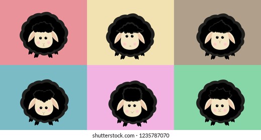 Black sheep set. Vector cartoon animals illustration.