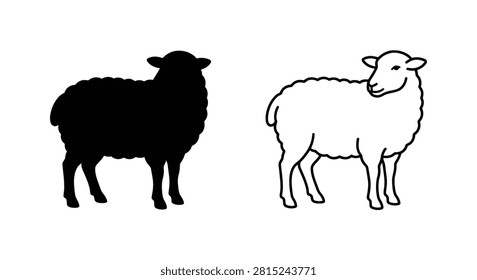 Black sheep silhouette alongside a white line drawing of a sheep a contrasting animal representation silhouette lamb ovine mammal farm