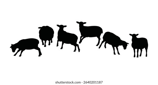 Black Sheep Silhouette Set – Grazing, Standing, and Walking Farm Animals Clipart