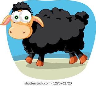 Black Sheep Vector Cartoon Illustration. Cute domestic farm animal symbol of misbehaving
