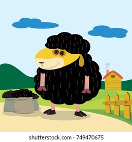 Black Sheep
Vector Illustration Of The NURSERY RHYME BA.. BA.. BLACK SHEEP ,Here Is The  Black Sheep With Three Bags Of Wool… 
