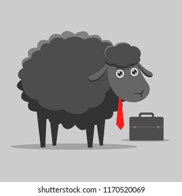 black sheep wearing a red necktie and a briefcase