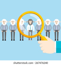 Black Sheep.Searching for Black Sheep.Human resources management and analysis concept