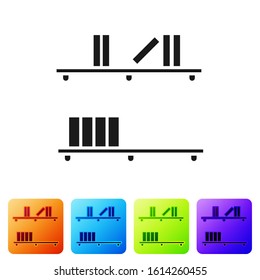 Black Shelf with books icon isolated on white background. Shelves sign. Set icons in color square buttons. Vector Illustration