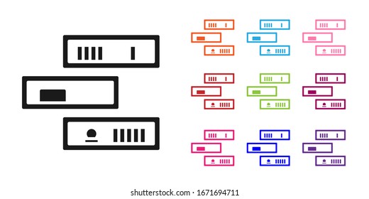 Black Shelf with books icon isolated on white background. Shelves sign. Set icons colorful. Vector Illustration