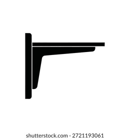 Suporte de prateleira preto mostrado no perfil contra um fundo branco.
