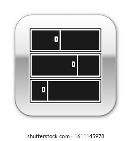 Black Shelf icon isolated on white background. Shelves sign. Silver square button. Vector Illustration