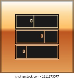 Black Shelf icon isolated on gold background. Shelves sign.  Vector Illustration