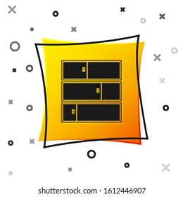 Black Shelf icon isolated on white background. Shelves sign. Yellow square button. Vector Illustration