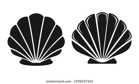 black shell vector icon on white background.
