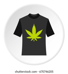 Black shhirt with marijuana leaf icon in flat circle isolated vector illustration for web