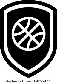 Black Shield in the basketball ball inside icon isolated on white background.  Vector Illustration