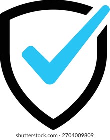 Escudo negro con marca de verificación azul brillante símbolo gráfico tick aprobado