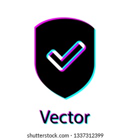 Black Shield with check mark icon isolated on white background. Protection symbol. Security check Icon. Tick mark approved icon. Vector Illustration