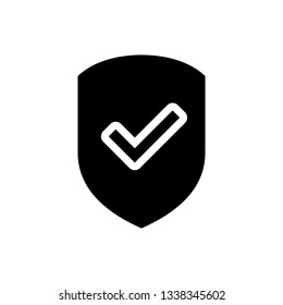 Black Shield with check mark icon isolated on white background. Protection symbol. Security check Icon. Tick mark approved icon. Vector Illustration