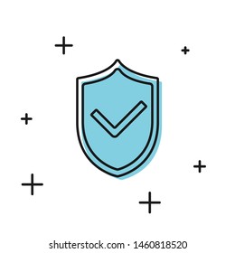 Black Shield with check mark icon isolated on white background. Protection symbol. Security check Icon. Tick mark approved icon.  Vector Illustration