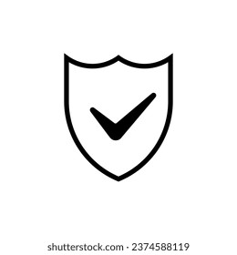 Black shield with check mark icon. Sign of web security and protection against viruses and hacking with mandatory user check and vector firewall