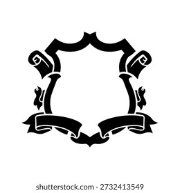 Escudo negro con volutas y Anuncio, emblema heráldico, diseño de la insignia de Antiguas, escudo real, elemento del escudo de armas, emblemático