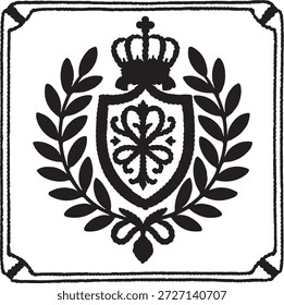 Escudo preto com coroa e coroa de louro heráldica