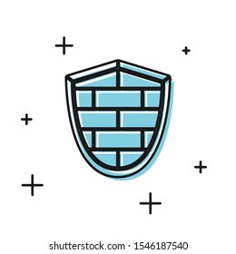 Black Shield with cyber security brick wall icon isolated on white background. Data protection symbol. Firewall logo. Network protection.  Vector Illustration