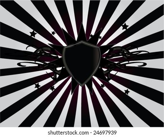 Black shield design on ray background - vector