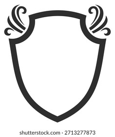 Un escudo negro con un diseño de alas