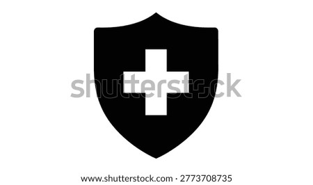 A black shield displaying a white cross; its bold silhouette offers a strong, recognizable image.