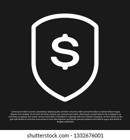 Black Shield and dollar icon isolated on black background. Security shield protection. Money security concept. Vector Illustration