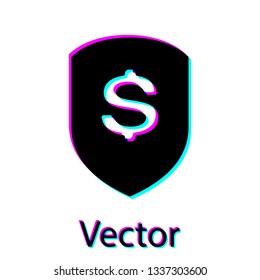 Black Shield and dollar icon isolated on white background. Security shield protection. Money security concept. Vector Illustration