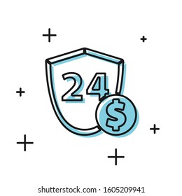 Black Shield with dollar symbol icon isolated on white background. Security shield protection. Money security concept.  Vector Illustration