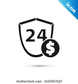 Black Shield with dollar symbol icon isolated on white background. Security shield protection. Money security concept.  Vector Illustration