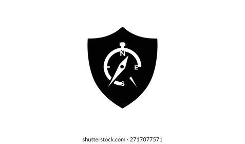 Ein schwarzes Schild-Emblem mit einem weißen Kompass, der Führung, Richtung und Sicherheit darstellt.