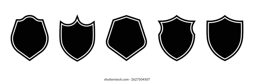 Black shield emblem vector icon set. Vintage badge silhouette collection for logo and label design