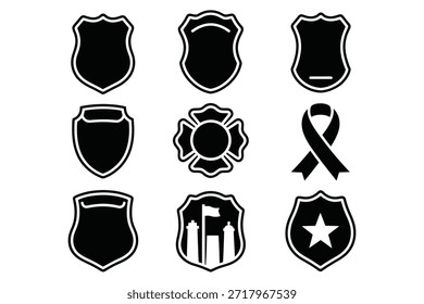 Escudo preto emblemas fita e emblema de flor consciência fita
