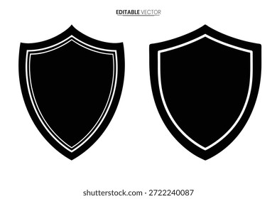 Es werden schwarze Schild-Embleme mit weißen Umrissen präsentiert, ideal für Design und Schutzsymbolik.