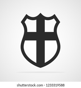 Black shield in flat design. Shield icon isolated on light background. Vector illustration.