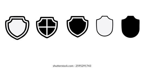 Black Shield frame set. Collection of shield signs vector template. Empty outline icons. Logo design set, flat style vector illustration