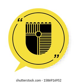 Black Shield for game icon isolated on white background. Yellow speech bubble symbol. Vector Illustration