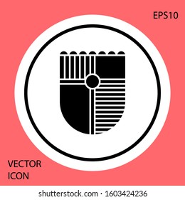 Black Shield for game icon isolated on red background. White circle button. Vector Illustration