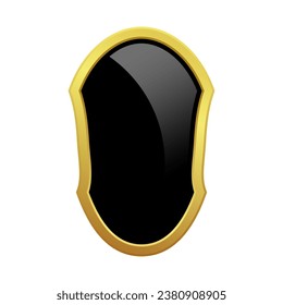 Black shield with glossy bright golden frame. VIP luxury logo design element. Vector clipart illustration. Transparent background.