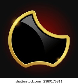 Black shield with glossy bright golden frame isolated on red background. VIP luxury logo design element. Vector clipart illustration.