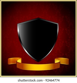 Black shield and gold ribbon