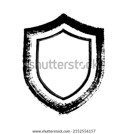 Black shield guard web icon vector grunge brush stroke design. Web security flat sign, solid pictogram isolated. Symbol, guardian service logo illustration. Cyber security privacy concept.