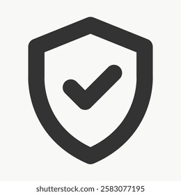 Black shield icon with a check mark, symbolizing security and protection. The shield and check mark represent safety, trust, and secure protection. Computer icon vector.