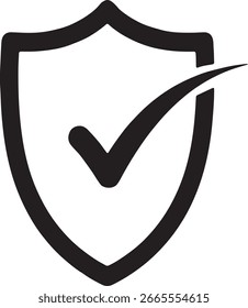 Icono de escudo negro con un símbolo de marca de verificación de seguridad de protección